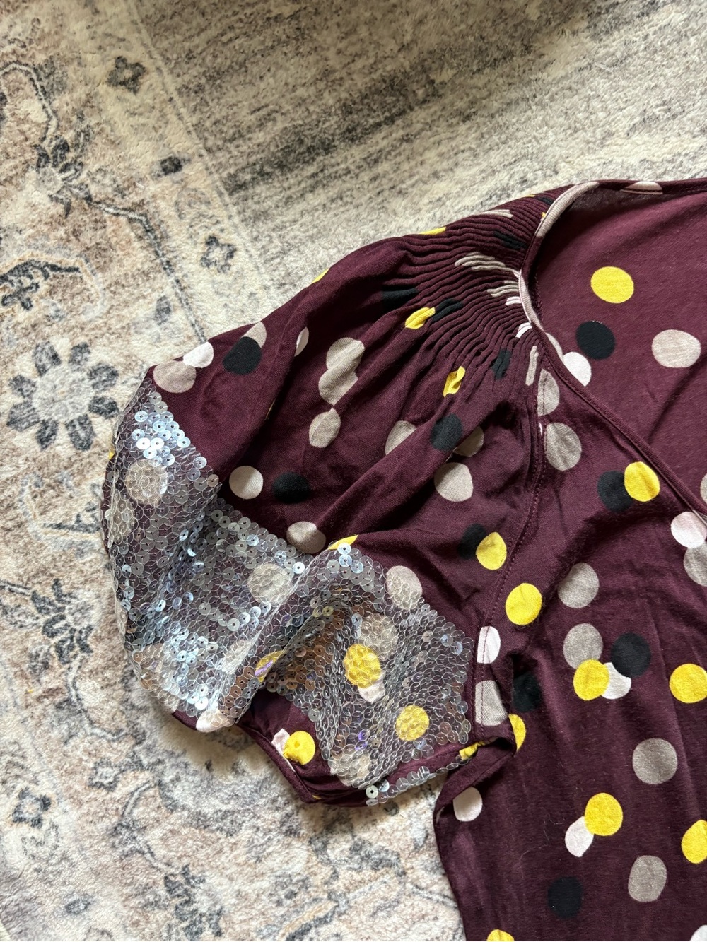 Kenzo paris 100% silk puff sleeve sequin polka dot silk sparkle dress size L - Picture 6 of 11